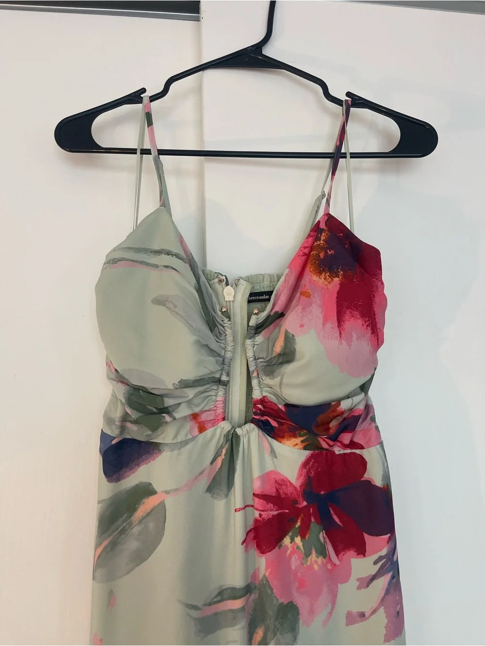 Abercrombie & Fitch Light Mint Floral Spaghetti Strap Maxi Dress